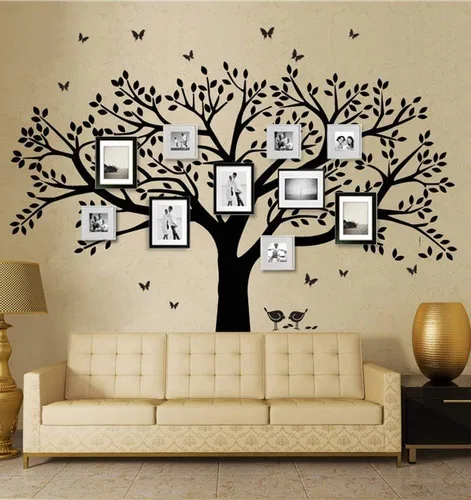 Vista 2 de Vinilo adhesivo de pared para árbol de fotos de familia gigante, arte mural para decoración del hogar, decoración de habitación (negro)