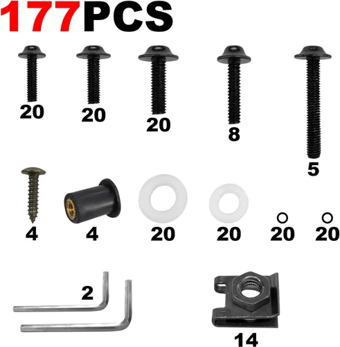 Vista 6 de Kit de pernos de carenado de 177 piezas, tornillos para parabrisas de motocicleta M5 M6, tornillos universales de carenado de motocicleta, tornillos