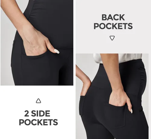 Vista 3 de Ewedoos Pantalones de maternidad pantalones de trabajo laterales fruncidos con bolsillos sobre el vientre, pantalones de vestir de embarazo