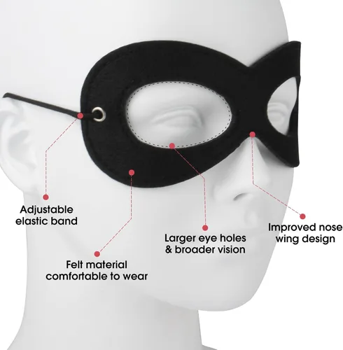 Vista 3 de Máscara de superhéroe AIMIKE, máscara de ojos de fieltro negro, disfraz de Halloween, máscara ajustable con cuerda elástica