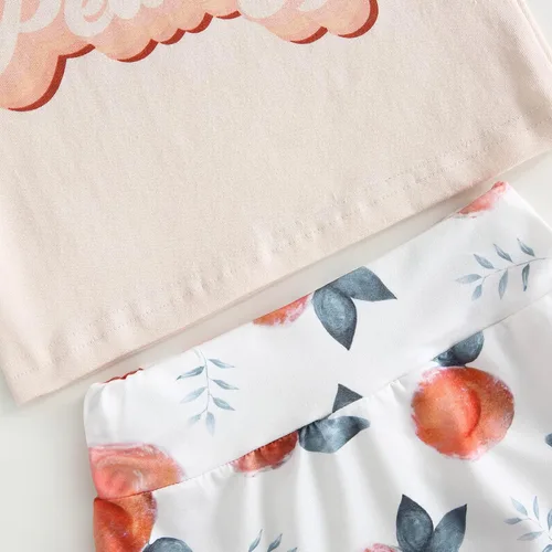 Vista 5 de Conjunto de pantalones cortos para bebé niña, camiseta de manga corta con estampado de letras, camiseta y pantalones cortos, diadema de 3 piezas