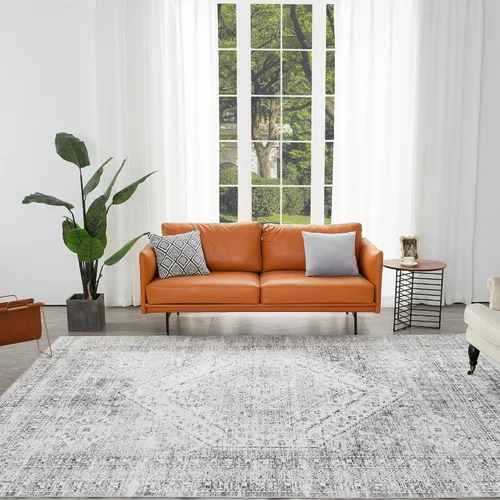 Vista 17 de Auemtyn Alfombra de área de 8 x 10 pies para sala de estar, alfombra lavable con parte trasera antideslizante, alfombra de pelo bajo para gris