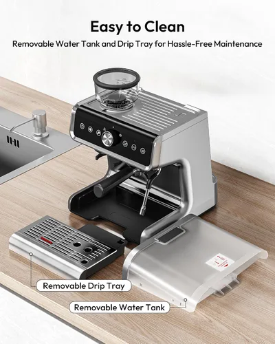 Vista 7 de EUHOMY Máquina de Espresso con Molinillo, Cafetera de 20 Bares con Varilla de Vapor para Espumar Leche, Máquinas de Café Espresso Profesionales