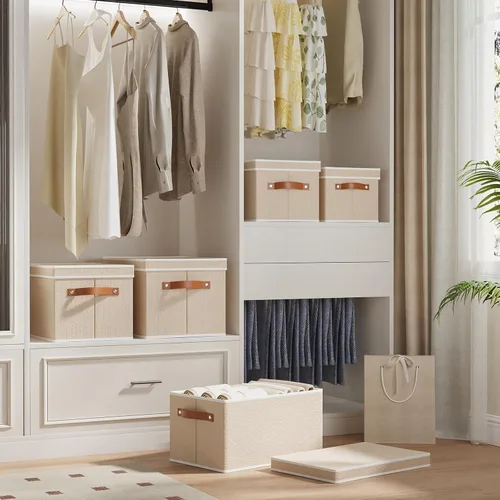 Vista 2 de Contenedor de almacenamiento plegable, caja de almacenamiento de 10.2 x 7.8 x 6.7 pulgadas con tapa, organizador de armario para organizar con asas