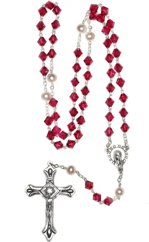 Vista 2 de Rosario de oración católica de cristal austriaco Incluye bolsa, guía "Cómo orar el rosario" y significado del mes de nacimiento donde corresponda