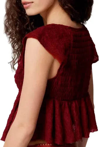 Vista 3 de Chaleco de encaje con volantes para mujer, sin mangas, cuello en V profundo, camisola de ajuste holgado, dobladillo irregular