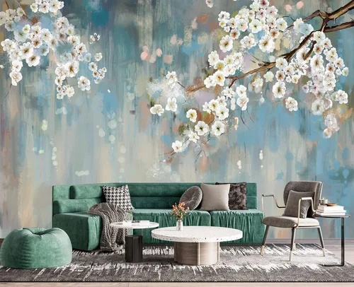 Vista 13 de Papel pintado 3D de flores doradas en relieve para dormitorio, 103 x 69 pulgadas