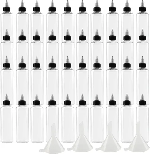 Vista 10 de 64 botellas de plástico de 4 onzas, botellas dispensadoras redondas con tapa superior giratoria para manualidades, cocina, hogar, transparente