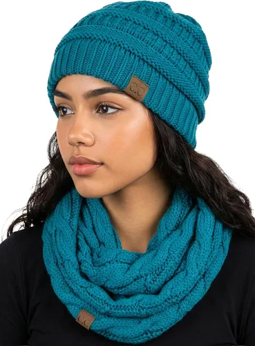 Vista 19 de Funky Junque - Juego de pañuelo y gorro de punto a juego para mujer Negro