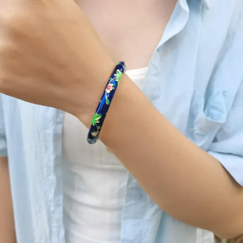 Vista 4 de Pulsera de flores vintage Chinoiserie Cloisonne para verano, elegante, vibrante, joyería étnica, regalos para mujeres, mejor amiga, mamá, hermana