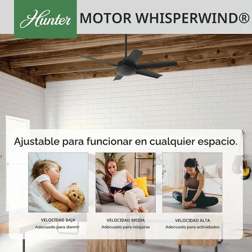 Vista 2 de Hunter Jetty, ventilador de techo para exteriores o interiores, 52 pulgadas Negro mate