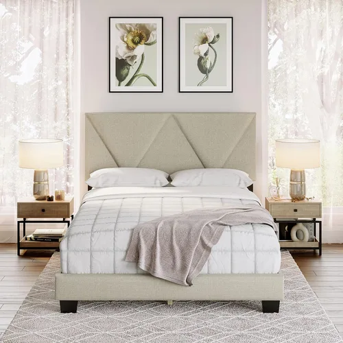 Vista 7 de Boyd Sleep Calais - Base de cama de plataforma con cabecera ajustable tapizada de tela y soportes de listones de madera, no requiere somier: lino