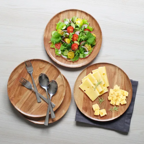 Vista 4 de Lightnpro - Platos redondos de madera de acacia, platos para aperitivos, mesa central, platos de servicio para ensalada, sándwiches, hamburguesas