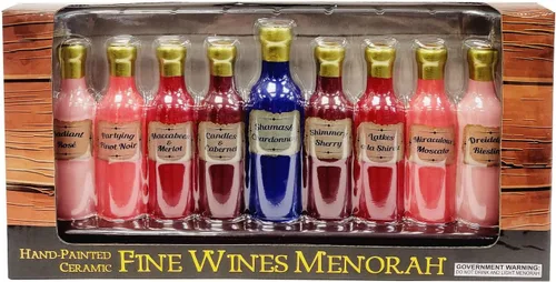 Vista 2 de Rite Lite Menorá de vinos finos – Menorá de cerámica pintada a mano, regalos de Hanukkah Judaica, regalos de fiesta de vacaciones judías, portavelas
