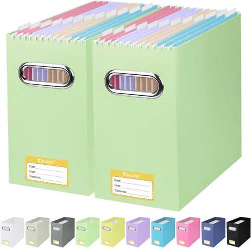 Vista 40 de BALEINE Caja organizadora de archivos, organizador de carpetas de archivos de cartón con asa para tamaño carta, caja de archivos plegable portátil