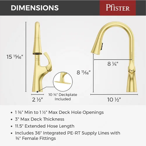 Vista 3 de Pfister Talega - Grifo de cocina extraíble en oro cepillado