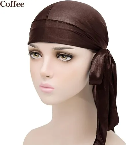 Vista 4 de Durag de seda suave para hombres y mujeres, ondas largas y dobles correas anchas