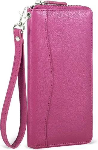 Vista 14 de Oak Leathers Cartera de cuero para mujer – Cartera Clutch RFID para mujer con 8 portadores de tarjetas de crédito, bolsillo para monedas, regalo