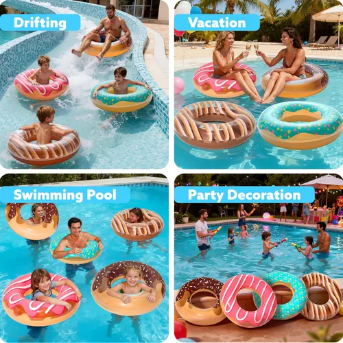 Vista 7 de Sloosh 4 Pack Inflatable Pool Floats, Pool Tube Rings, Swim Tubes, Floaties Toys, Beach Swimming Party Toys for Kids and Adults