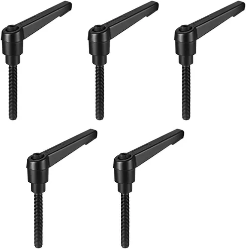 Vista 23 de uxcell 5 piezas de manija de palanca de sujeción ajustable M5 x 1.969 in de óxido negro métrico de acero al carbono macho roscado perillas de mano
