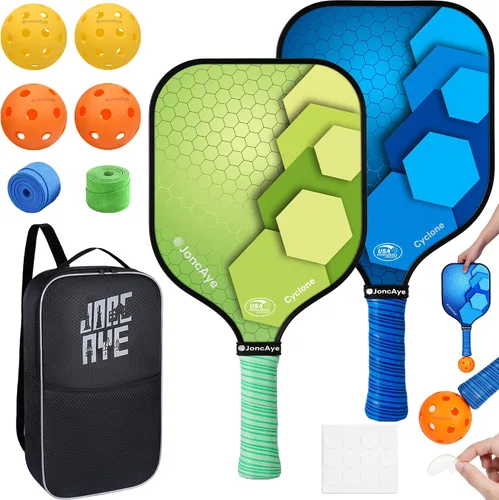 Vista 15 de JoncAye Pickleball Paddles Set of 4 or 2, USAPA Approved Fiberglass Rackets with Outdoor Indoor Balls, Bag, Overgrip, Lightweight for Family