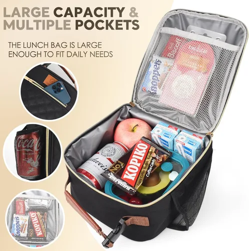 Vista 4 de Genteen Lonchera Bolsa de almuerzo reutilizable para hombres, mujeres, niños y adultos, bolsa de almuerzo aislada impermeable, lonchera enfriadora