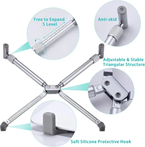 Vista 5 de Soporte portátil para laptop, soporte ajustable para laptop MacBook Pro, escritorio de aluminio, plegable, compacto, universal, soporte