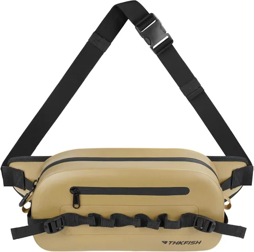 Vista 10 de thkfish Riñonera de pesca impermeable, bolsa de aparejos de pesca con correa ajustable, soporte para caña de pescar, cierre hermético de cremallera