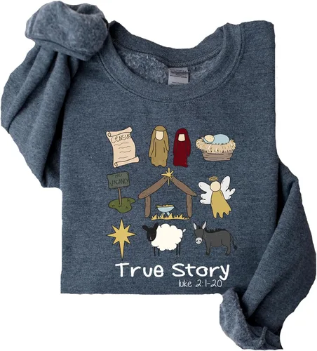 Vista 4 de True Story Nativity - Camiseta de Navidad de Jesús, basada en la fe, sudadera cristiana multicolor