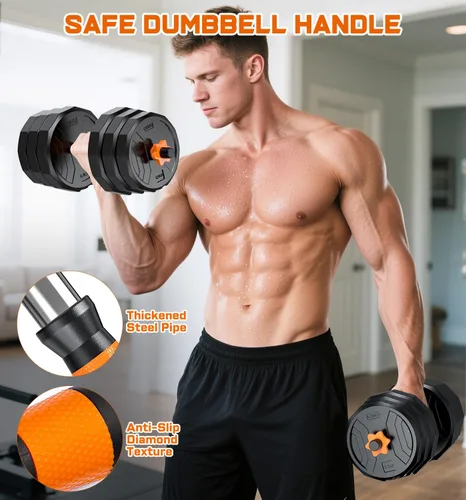 Vista 5 de 5-in-1 Adjustable Dumbbell Set, 33/44/66/88lbs Free Weights Set with Connector, Used as Kettlebells, Barbell, Push up Stand, Standard 1" Plates