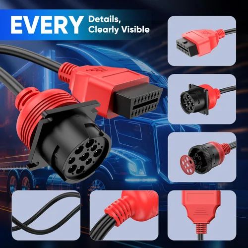 Vista 8 de Autel J1939 Splitter 9 Pin a OBD 2 Cable adaptador macho, funciona con escáner de diagnóstico de camión, conector de diagnóstico tipo 2 J-1939, OBD