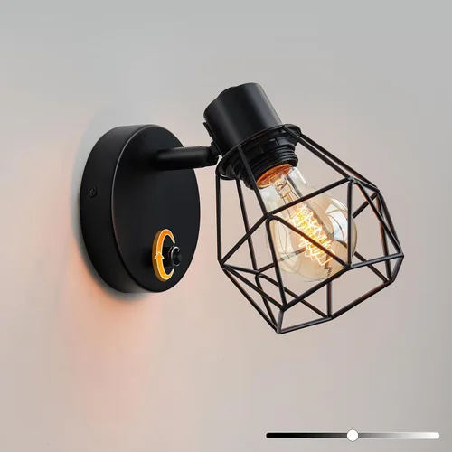 Vista 8 de Lightess Apliques de Pared Industriales con Interruptor de Cordón, Luz de Pared Montada Estilo Granja Negro, Accesorio de Iluminación de Pared