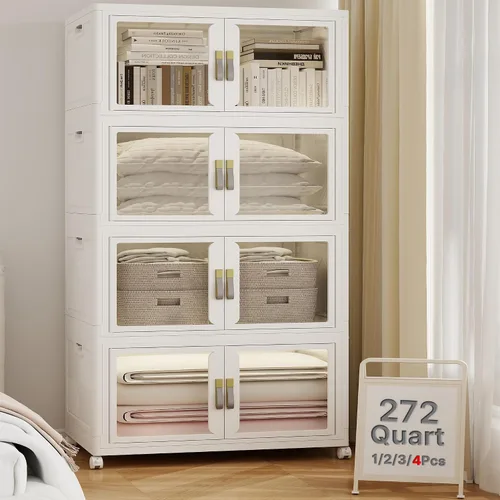 Vista 15 de Contenedores de almacenamiento apilables con tapas, puertas transparentes, contenedores de almacenamiento de 120 cuartos de galón, armario