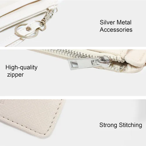 Vista 4 de Billeteras pequeñas para mujer, tarjetero de cuero con bloqueo RFID, cartera delgada y minimalista con bolsillo frontal para tarjetas, Beige, Delgado