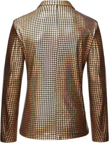 Vista 3 de LucMatton Conjuntos de discoteca de 2 piezas para hombre chaqueta y pantalones brillantes trajes de lentejuelas metálicas Metálico