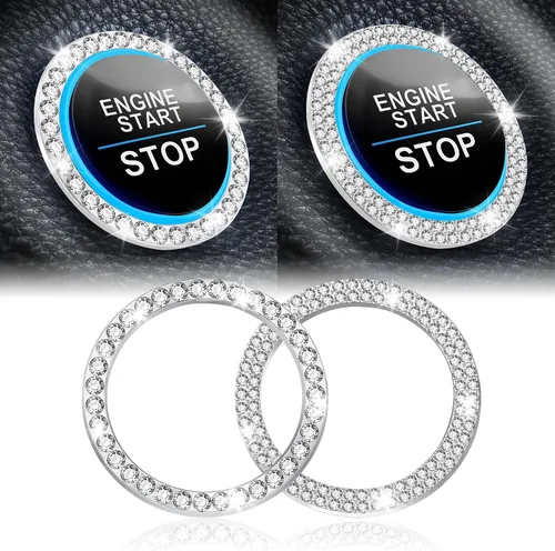 Vista 27 de LivTee 2 PCS Anillo de Decoración de Cristal con Pedrería para Motor de Automóvil de Arranque y Parada, Accesorios Brillantes para Interior de Negro