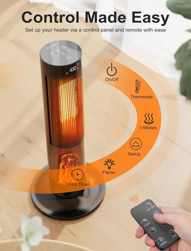 Vista 5 de TRUSTECH Calentador de espacio en torre de 26 pulgadas, calentador eléctrico de 1500 W para habitaciones grandes, termostato y 3 modos, oscilación