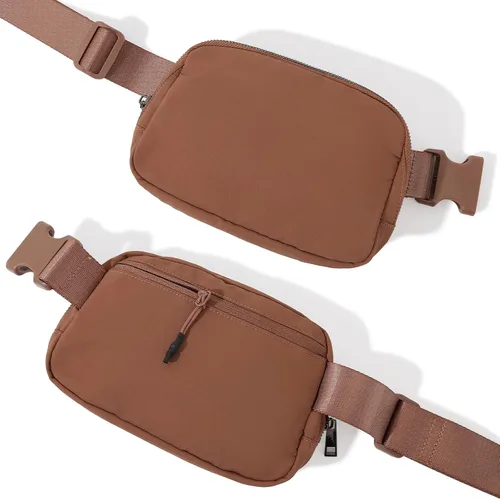 Vista 2 de Riñonera cruzada para mujeres y hombres, bolsas para cinturón en todas partes con correa ajustable, mini cangureras unisex a la moda, Marrón, A