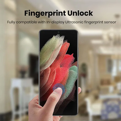 Vista 5 de Protector de pantalla para Galaxy S21, película suave de privacidad (no vidrio templado), compatible con fundas, desbloqueo en pantalla, acabado