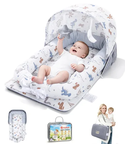 Vista 11 de Tumbona para bebé, tumbona portátil plegable de viaje para recién nacido de 0 a 12 meses, lavable y ligera, nido para bebé con toldo, nido de bebé