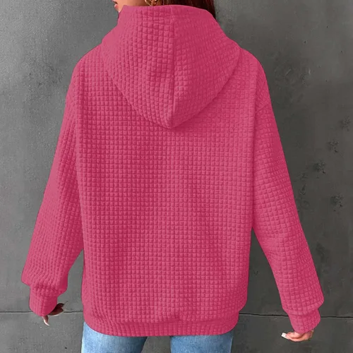 Vista 6 de Ceboyel Sudaderas con capucha de punto gofre para mujer, sudaderas con cordón de ajuste, suéteres casuales de moda, cómodos trajes de otoño