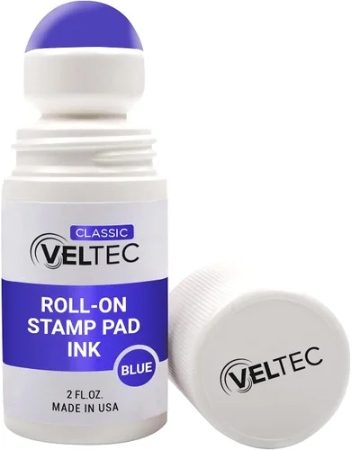 Vista 4 de Veltec Classic Roll-on Stamp Pad Recambio de tinta, botella de 2 onzas, aplicar a almohadilla de tinta con bola de rodillo (negro)