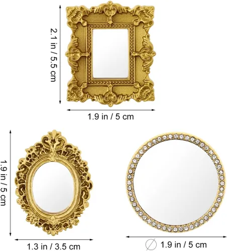 Vista 6 de Totority - Mini espejo clásico, accesorio para casa de muñecas para modelos de micro escena, modelo de espejo en miniatura para decoración de mini