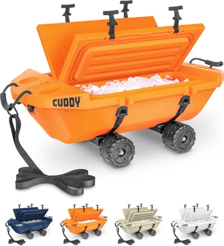 Vista 8 de CUDDY Enfriador Rodante con Ruedas – 40 QT Enfriador Flotante Anfibio y Recipiente de Almacenamiento Seco - Naranja, Azul Marino, Tostado o Blanco