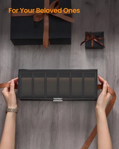 Vista 3 de Hzuaneri Caja de reloj, regalos de Navidad, caja de reloj de 6 ranuras con tapa acrílica grande, almohadas de reloj extraíbles, organizador, regalo