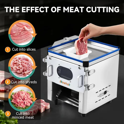 Vista 4 de Newhai máquina cortadora de carne comercial 2 en 1, rebanador de carne eléctrico de 3.5mm, rebanador y triturador de alimentos y verduras, 850W 110