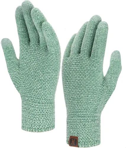 Vista 13 de FZ FANTASTIC ZONE Guantes de invierno con pantalla táctil para mujer para clima frío, guantes de punto cálidos de chenilla Beige