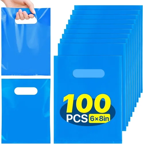 Vista 16 de ANZNKU 100 bolsas de regalo pequeñas multicolor con asa para dulces, muestras de bocadillos, manualidades, bolsa de regalo de plástico a granel