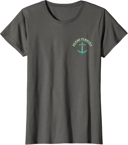 Vista 12 de Camiseta con diseño de pesca en la parte delantera y trasera de Miami Florida USA, Negro