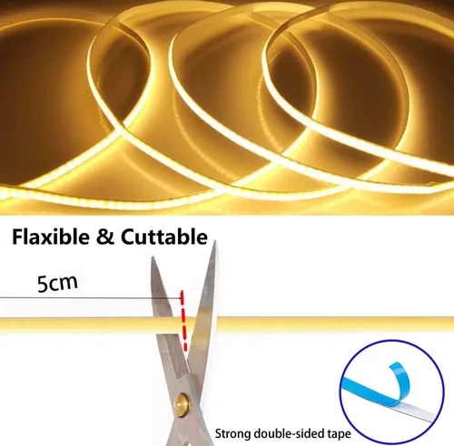 Vista 3 de MDee】Cinta LED de luz USB COB 1.64 pies/0.5 m - Cinta LED de 5 mm flexible DC 5V con 320 LED/m para iluminación cálida (2700K). Cortada, moldeable